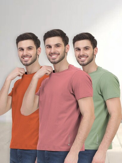 FREECULTR Men Half Sleeve Round Neck Organic Cotton T Shirts Pack Of 3 