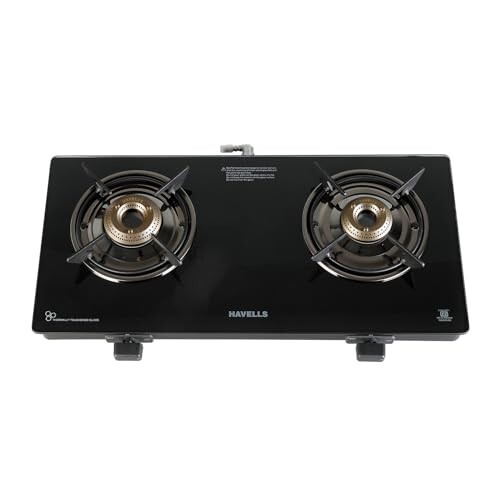 Havells GEOSLIM Gas stove |2 Heavy Duty Forged Brass Burner|6 mm Toughened Glass|Premium Valves|Removable Drip Tray|Soft Touch Knobs|5 year Warranty on Burners, Glass & Valves by Havells (Black)