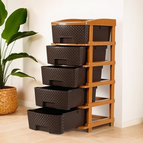 Kuber Industries 5-Layer & 48 Ltr Plastic Drawer Storage Organiser Chocolate Brown
