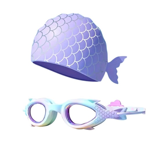 First Lens Kids Mermaid Swimming Goggle | Fish Tail Cap | Anti-Fog | UV Protection | Age 3-8