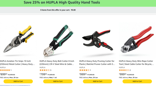Amazon.in: Apply 25% Coupon Discount on HUPLA Hand Tools