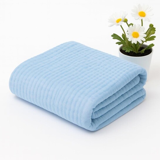 BASEEFY Muslin Baby Bath Towel 6 Layer | Super Soft | High Absorbent | 105x105cm | Blue