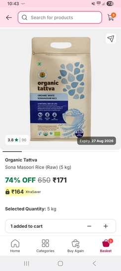 Minutes: Organic Tatva 5kg rice at Rs. 171 (loot)