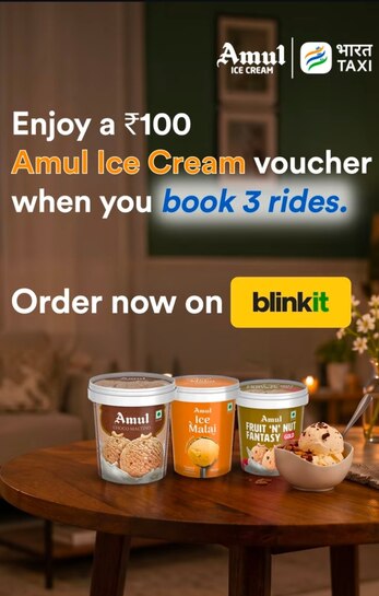 Complete 3 Bharat Taxi rides & Get ₹100 Amul Ice Cream Voucher FREE!