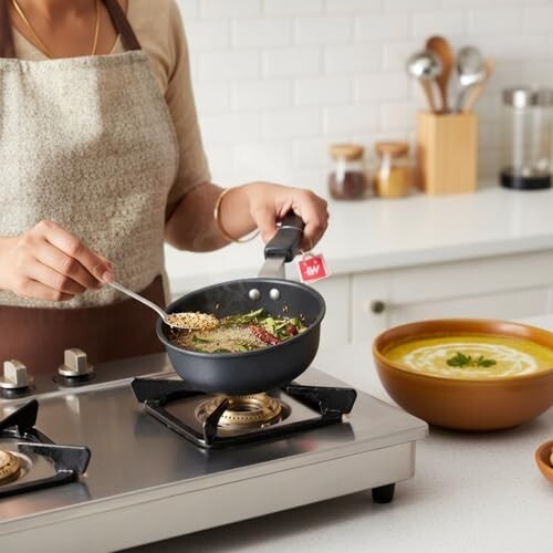 Nonstick Tadka Pan, 11cm Diameter, Black, Durable, Easy-to-Clean, Perfect for Tempering, Cooking, and Sauteing