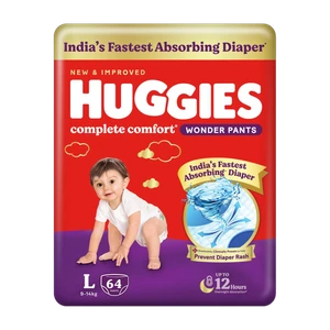 Huggies Complete Comfort Wonder Pants, India's Fastest Absorbing Diaper | - L (64 Pieces)