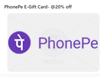 Woohoo - PhonePe Gift Card @20% Discount | Available Denominations: 5/7/10 | Max Qty: 50