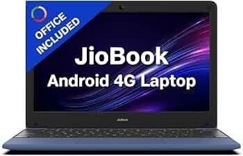 JioBook 11 with Lifetime Office | Android 4G Laptop Mediatek 8788 (JioOS) | Octa-core | 4GB RAM | 64 eMMC Storage | Thin and Light Laptop (11.6 inch, 990 Grams) | Dual Band WiFi + SIM | Blue