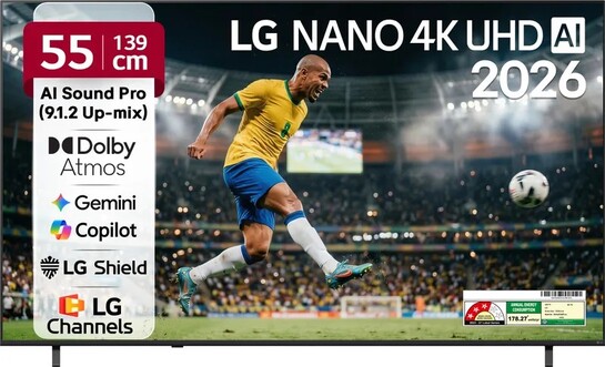 LG 139 cm (55 inch) Ultra HD (4K) LED Smart WebOS TV 2026 Edition with NANO Detail Enhancer, HDR10 Pro, 4K Super Upscaling Alpha7 AI Processor 4K Gen9, Dolby Atmos
