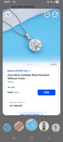 Instamart: Giva Silver Pendant at 449