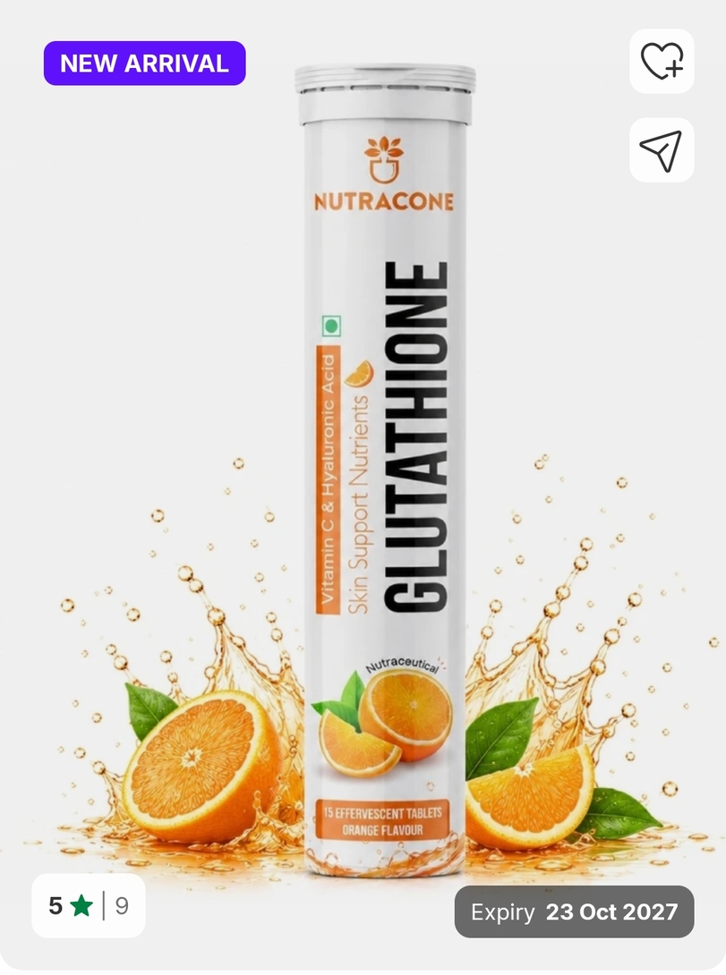 Flipkart 100% SuperCoins Cashback | NUTRACONE Glutathione, Hyaluronic Acid Effervescent Tablets-Skin Glow, Brightening, Hydration (15 No)