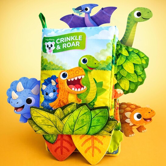Dino Cloth Book for Babies | Crinkle Pages + Peek-A-Boo Flaps | Non-Toxic & BIS Certified | Sensory Toy for 6+ Months – ₹454 (MRP ₹1999) with 35% Coupon
