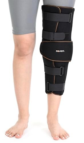 FOVERA Knee Immobilizer Brace for Knee Support – Stabilizer Splint for Dislocation, Ligament Tear, & Injury Recovery with Wraparound Design & 5 Adjustable Straps for Men & Women (XL)