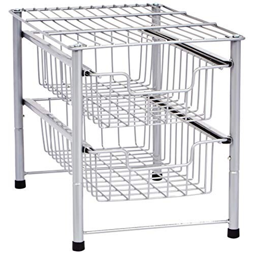 amazon basics 2-Tier Sliding Drawers Basket Storage Organizer, Silver