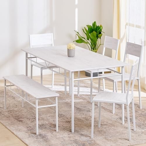 Home Centre | Helios Lia | Engineered Wood | 6 Seater Dining Table Sets | Brown | 1 Table with 4 Chair and 1 Bench | 1 Year Warranty