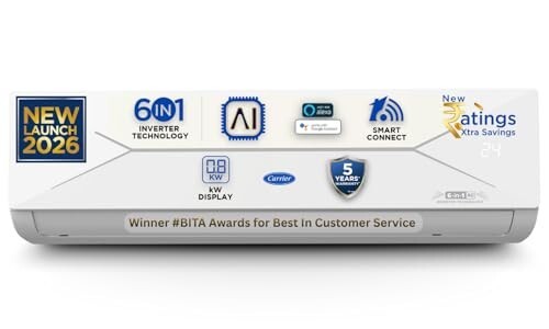 Carrier 1 Ton 3 Star, New Star rated, Wi-Fi Smart Flexicool Inverter Split AC 