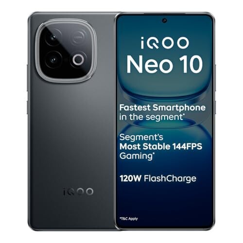 iQOO Neo 10 (Asphalt Black, 8GB RAM, 256GB Storage)