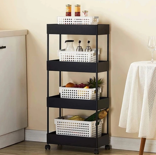 Shopixo Slim 4-Layer Rolling Storage Rack Kitchen Storage Organizer Trolley Plastic Plastic Kitchen Trolley (DIY(Do-It-Yourself)