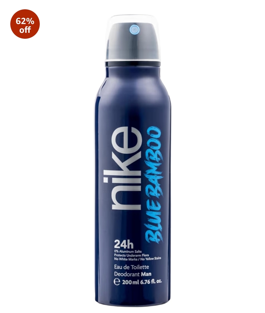 NIKE - Blue Bamboo 200 ml, Deodorant Man Spray, Anti-Stain Deodorant for All Skin Types, 0% Aluminium Salts, Long Lasting, Marine Woody Aromatic Fragrance