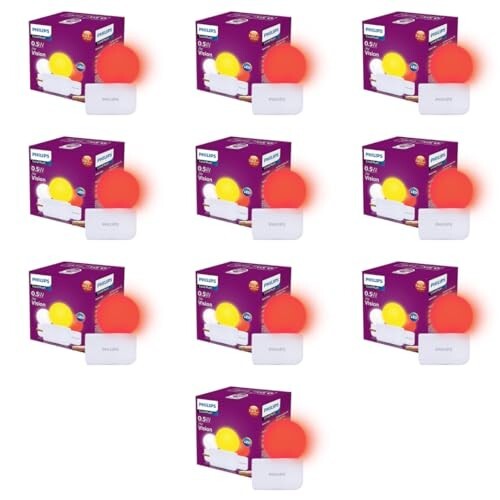 Philips Joy Vision Coral Rush 0.5W LED Night Lamp | Soft White Glow | Energy Efficient | Plug-in Prong Design | Ideal for Bedroom, Kids Room & Hallway (Red, Pack of 10)