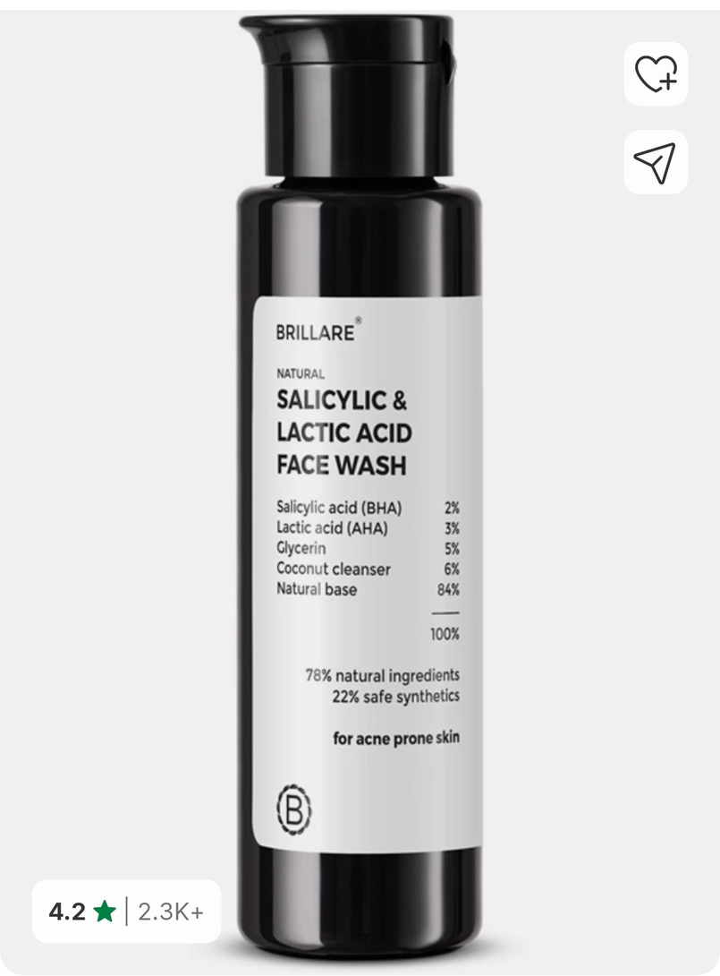 Brillare 2% Salicylic Acid for Oily Skin | Deep Cleansing, Oil Control & Acne Care Face Wash (100 ml)