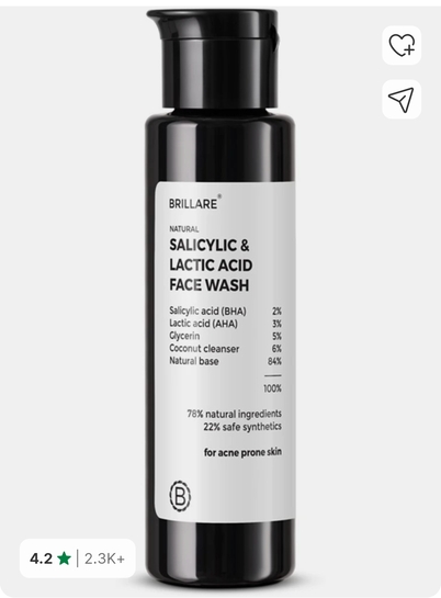 Brillare 2% Salicylic Acid for Oily Skin | Deep Cleansing, Oil Control & Acne Care Face Wash (100 ml)