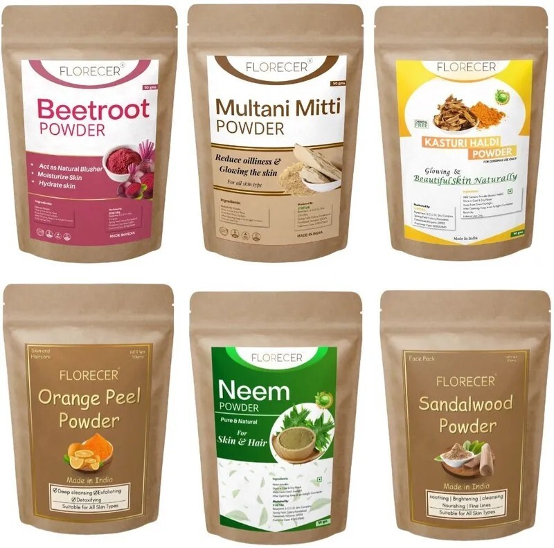 FLORECER Kasturi Haldi,Neem,Orange Peel,Multani Mitti,Beetroot,Sandalwood Powder For Skin(300g)