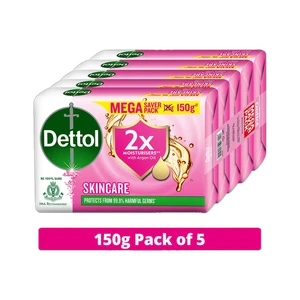 Dettol Skincare Bathing Soap for Men & Women, for Face, Body & Hands, Moisturizer Combo (5 x 150 g)