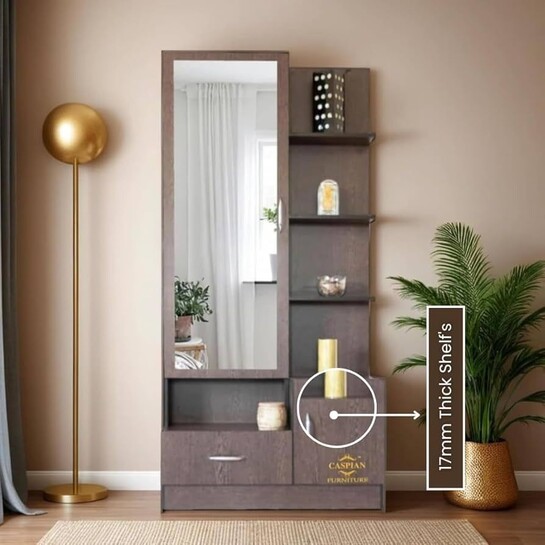 CASPIAN Engineered Wood Single Door Wooden Vanity Dressing Table (Brown)