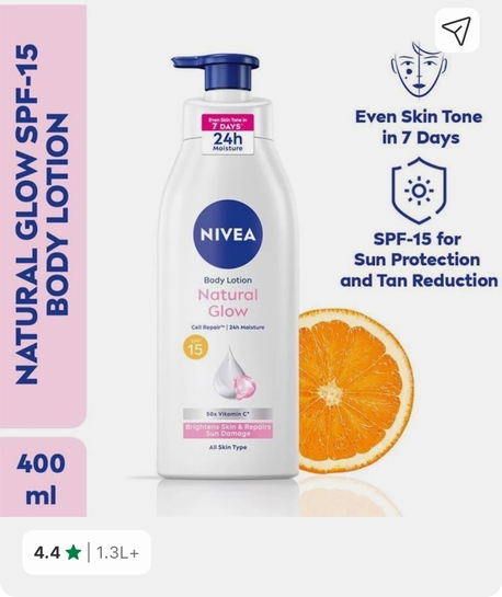 NIVEA Natural Glow, Cell Repair Brightens Skin, 50x Vitamin C Body Lotion with SPF 15 (400 ml)