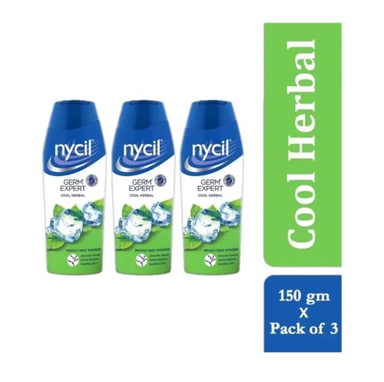 NYCIL Germ Expert Cool Herbal Prickly Heat and Cooling Powder (Pack of 3) (3 x 150 g)