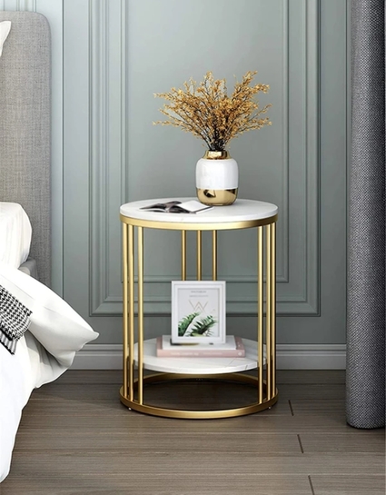 Smarts collection Round Sofa Side Table, End Tables Corner Table Living Room (Golden-White) Metal Side Table (Finish Color - Golden-White, Pre-assembled)