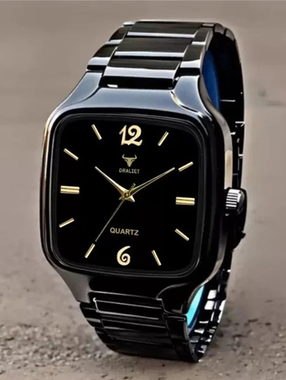 DRALIET Elegant Series Square Quartz For /Boys Analog Watch For Men LD-BK058-BLACK Silicone Strap