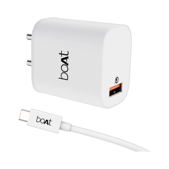 boAt 18W Power WCD QC3A Charger combo (Type C ) (White, Cable Included)