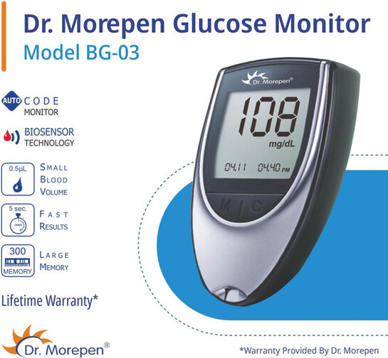 BG-03 Dr. Morepen blood glucose monitor at 98 ruppes