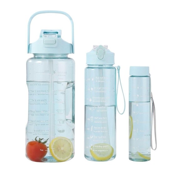 Aider Motivational Transparent Water Bottle Set of 3 | Time Marker | Hydration Tracker