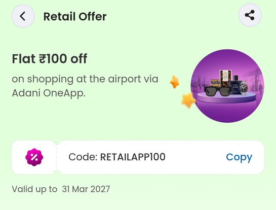 Adani one - flat 100rs discount on first retail transaction (no mov)