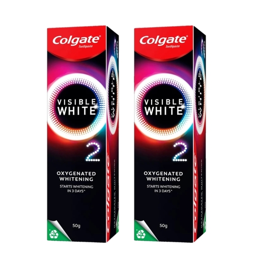 Colgate Visible White O2 Teeth Whitening Toothpaste -Peppermint Sparkle (50gm x 2pcs) Toothpaste (100 g, Pack of 2)