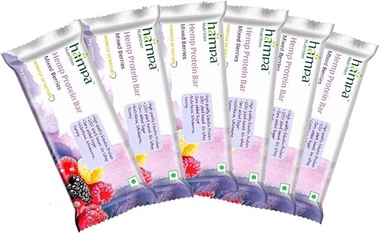 Hampa Hemp protein Bar 50g | Mixed Berries Flavour | 10g Plant Protein | Pack of 6