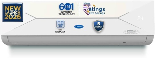 Carrier 1.5 Ton 3 Star Flexicool Inverter Split AC (Copper, Convertible 6-in-1 with Smart Energy Display, Insta Cool, Auto Clean, PM 2.5 Filter, 2026 Model, ESTER EDGE Gxi- CAI18EE3R36F1, White)