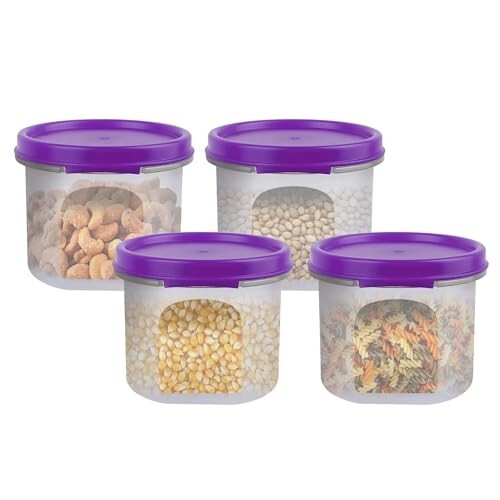 SIMPARTE Smart Slim Storage Air-Tight & Leak Resistant Plastic Round Modular Set of 4 (250ML, Purple)