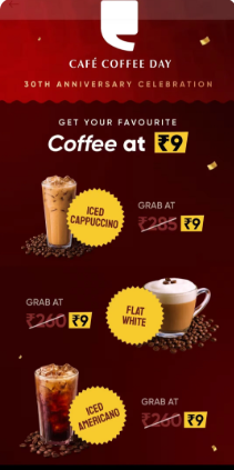 coffee cafe day @9₹