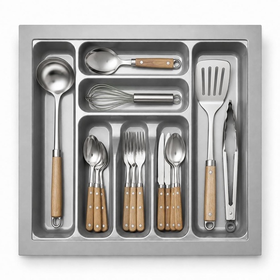 SmartSlide Cutlery Tray 21x21 Inch | Drawer Organizer | Multi Compartment | Modular Kitchen | Grey