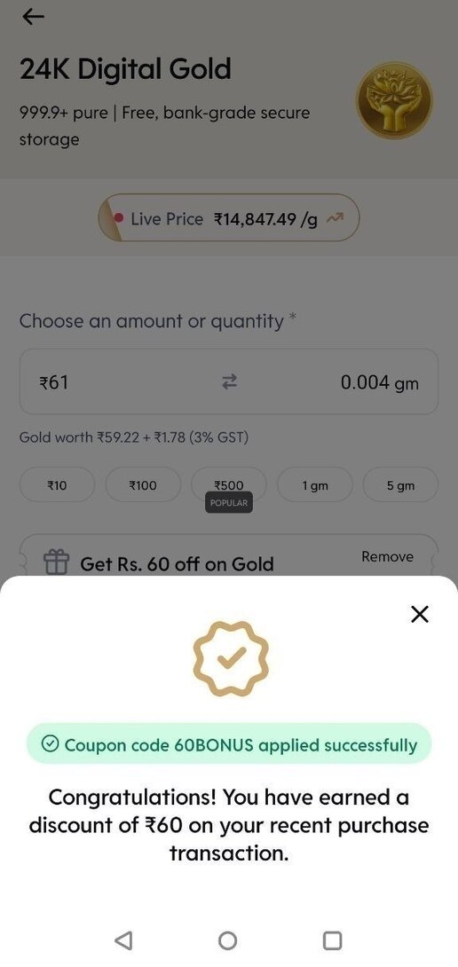 InCred Money: ₹60 OFF – Pay ₹1 for ₹61 Gold