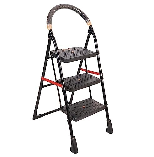 CIPLA PLAST 3 Step Ladder for Home Use | Alloy Steel | Wide Steps | 4 Feet ((Black & Orange)