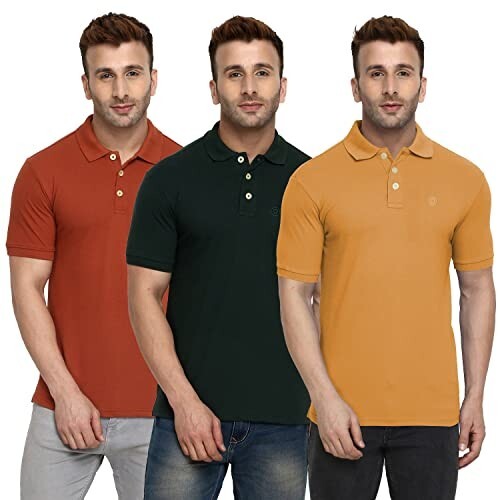 [Apply 2% Coupon] CHKOKKO Men's Cotton Regular Fit Polo T-Shirt Combo Pack of 3