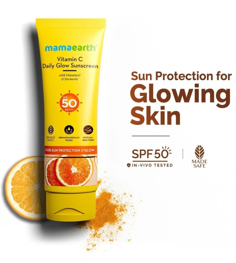 MamaEarth Sunscreen SPF 50 PA++++ Vitamin C Daily Glow Sunscreen with VitaminC & Turmeric for Sun Protection &Glow (125 g)