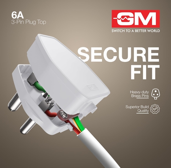 GM 8202 16A 3‑Pin High‑Capacity Plug Top – Durable Polycarbonate Body for Air Conditioners, Geysers, Microwaves & Heavy Appliances