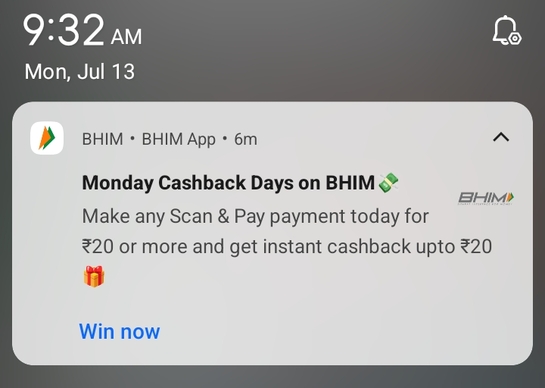 BHIM Monday Cashback Days: Scan & Pay ₹20+ & Get Instant Cashback up to ₹20