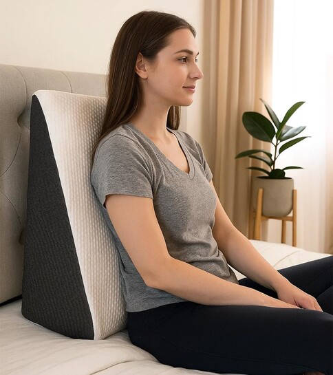 amazon basics Memory Foam Orthopedic Wedge Pillow |for Neck, Back Support, Cervical Pain, Acid Reflux, Snoring, GERD, Leg Elevation, Pregnancy -Ultra Soft Washable Velvet Cover -Grey, 25 x 44 x 45 CM